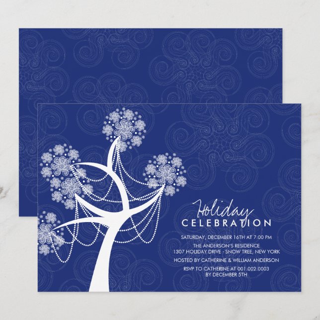Snowflakes Tree Fairy Lights Holiday Party Invite (Front/Back)