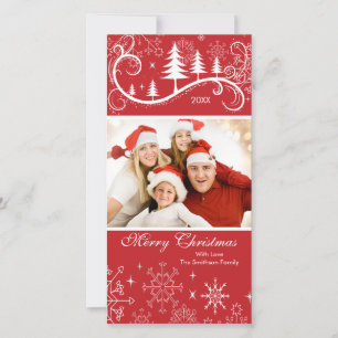 Snowflakes & Trees Merry Christmas Family Photo Holiday Card