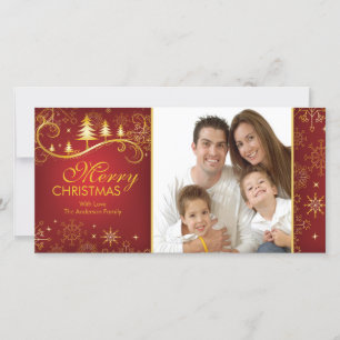 Snowflakes & Trees Merry Christmas Family Photo Holiday Card