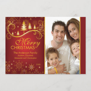 Snowflakes & Trees Merry Christmas Photo Card