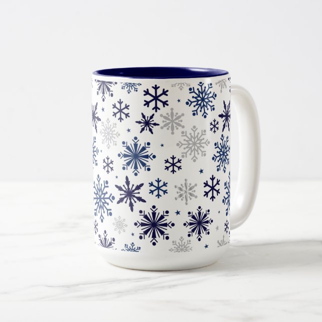 Snowflakes Two-Tone Coffee Mug (Front Right)