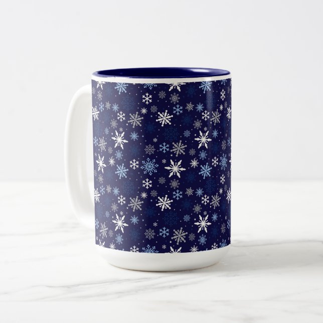 Snowflakes Two-Tone Coffee Mug (Front Left)