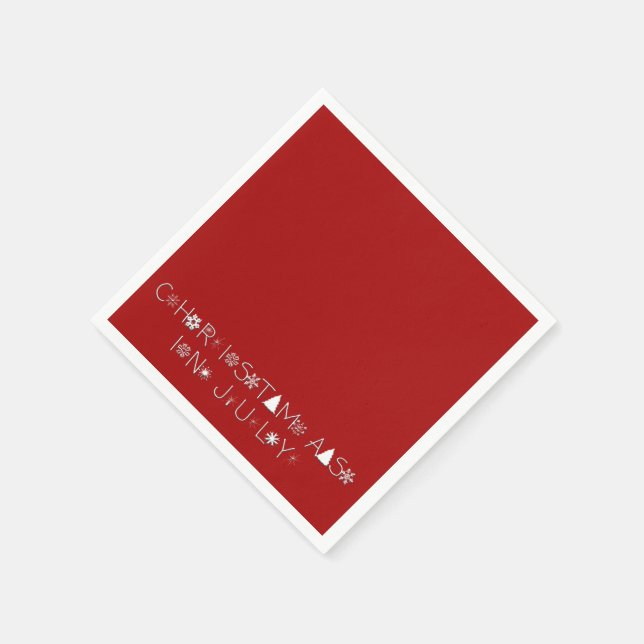 Snowflakes Typography Christmas in July Red Napkin (Corner)