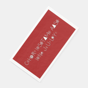 Snowflakes Typography Christmas in July Red Napkin