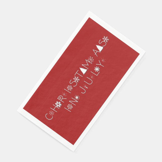 Snowflakes Typography Christmas in July Red Napkin (Corner)