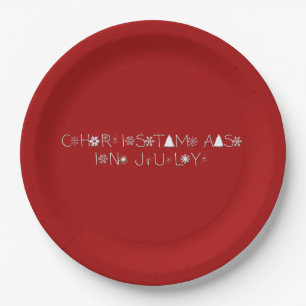 Snowflakes Typography Christmas in July Red Paper Plate