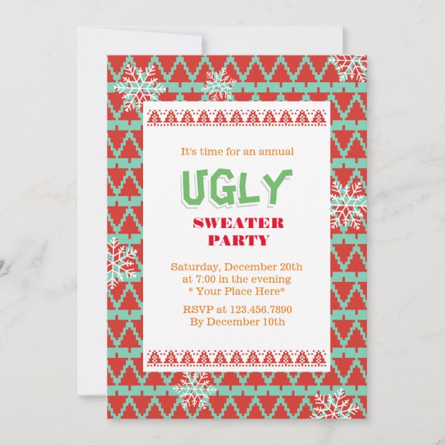 Snowflakes Ugly Sweater Christmas Party Invitation (Front)