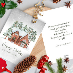 Snowflakes Watercolor Scandi Christmas Pine Trees Holiday Card