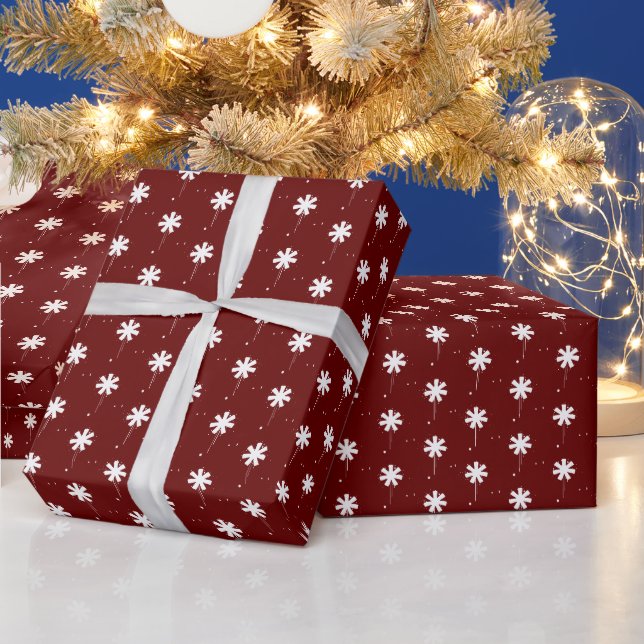 Snowflakes white burgundy maroon wine pattern cute wrapping paper (Holidays)