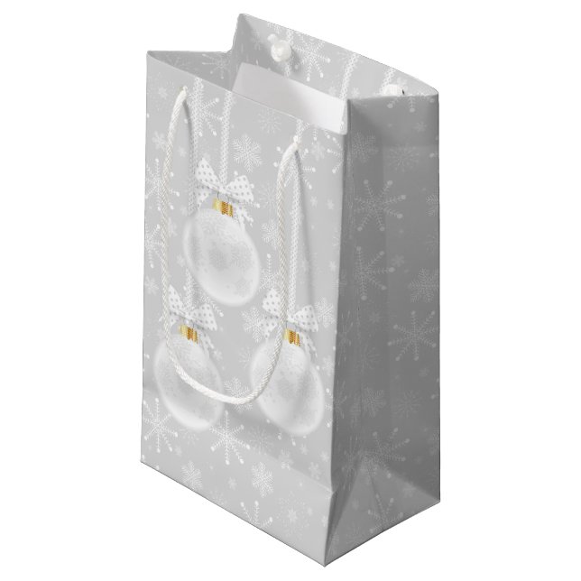 Snowflakes White Ornament Christmas Holiday Small Gift Bag (Front Angled)