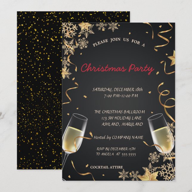 Snowflakes,Wine Glass  Corporate Christmas Party Invitation (Front/Back)