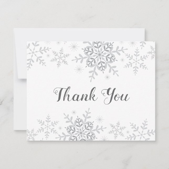 Snowflakes Winter Baby Shower Thank You Card (Front)