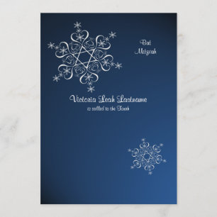 Snowflakes Winter Bat Mitzvah Blue Invitation
