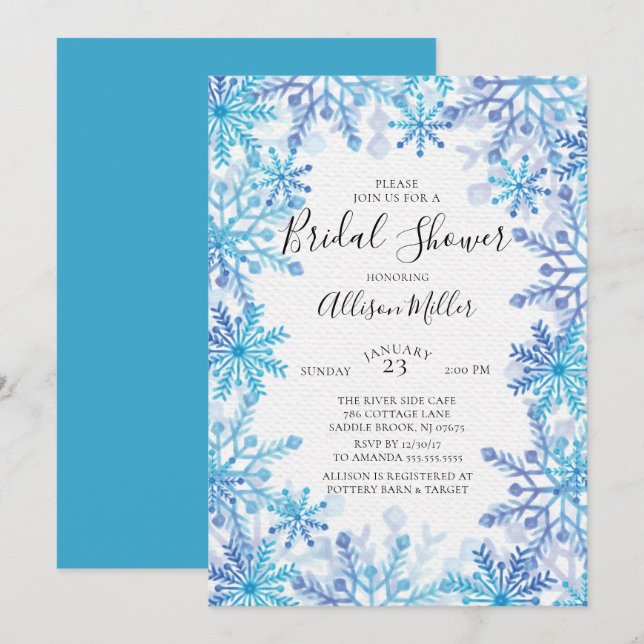 Snowflakes Winter Bridal Shower Invitation (Front/Back)