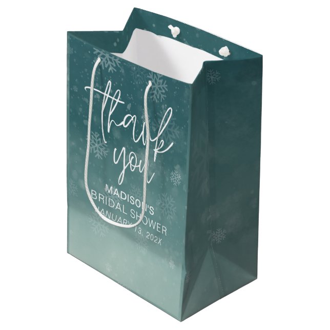 Snowflakes Winter Bridal Shower Medium Gift Bag (Front Angled)