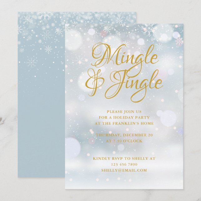 Snowflakes Winter Christmas Holiday Party Invitation (Front/Back)