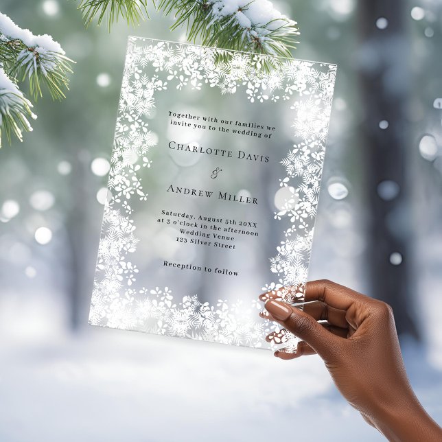 Snowflakes winter clear wedding acrylic invitations (Creator Uploaded)