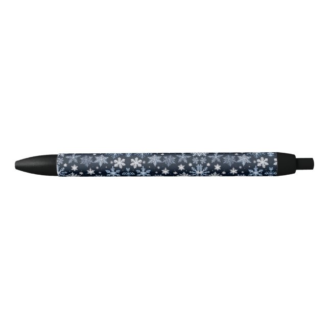 Snowflakes Winter Design Blue Cold Cute Black Ink Pen (Front)