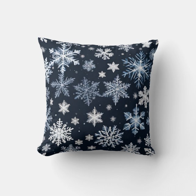 Snowflakes Winter Design Blue Cold Cute Cushion (Front)