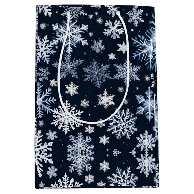 Snowflakes Winter Design Blue Cold Cute Medium Gift Bag (Front)