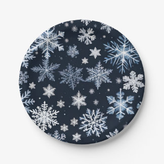 Snowflakes Winter Design Blue Cold Cute Paper Plate