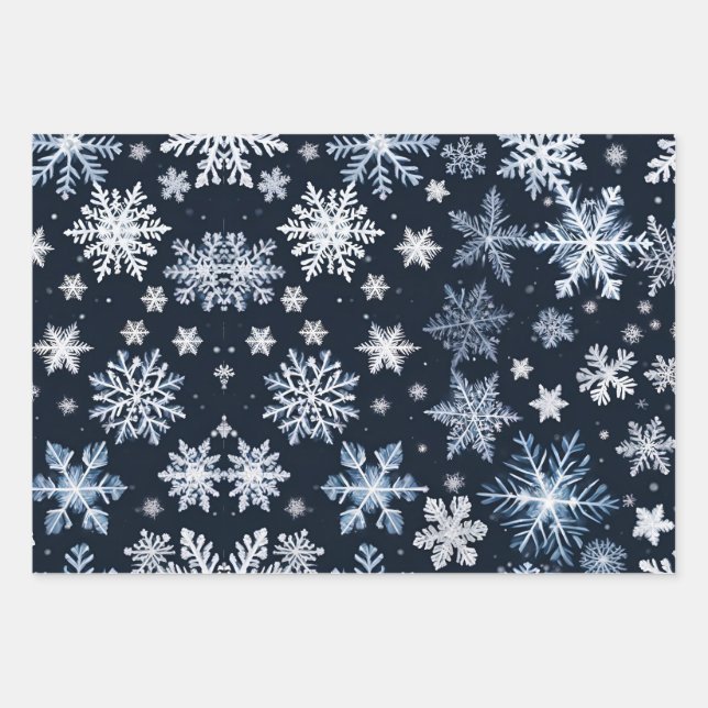 Snowflakes Winter Design Blue Cold Cute Wrapping Paper Sheet (Front)