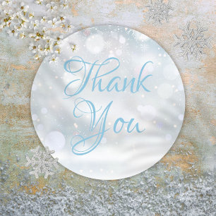 Snowflakes Winter Elegant Script Thank You Classic Round Sticker