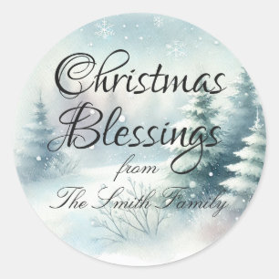 Snowflakes Winter Evergreens Christmas Classic Round Sticker