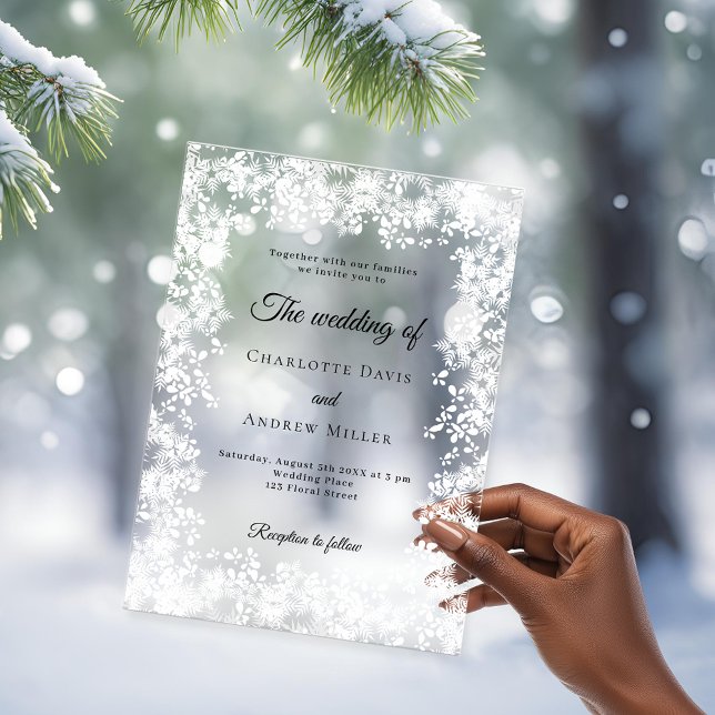 Snowflakes winter frosted wedding acrylic invitations (Creator Uploaded)
