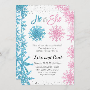 Snowflakes Winter gender reveal invitation