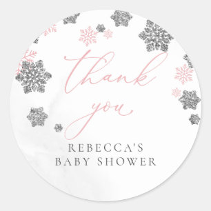 Snowflakes Winter Girl Baby Shower Thank You Classic Round Sticker