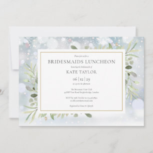 Snowflakes Winter Greenery Bridesmaids Luncheon Invitation