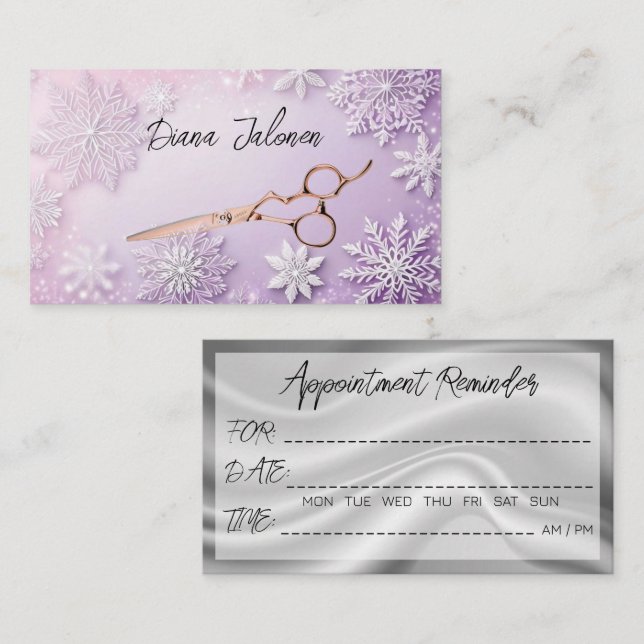Snowflakes Winter Hairdresser Appointment Reminder Business Card (Front/Back)