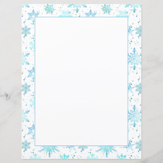 Snowflakes Winter Holiday Blue Watercolor Letter (Front)