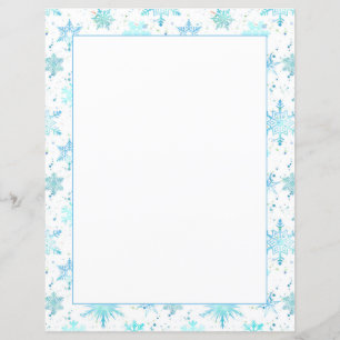 Snowflakes Winter Holiday Blue Watercolor Letter