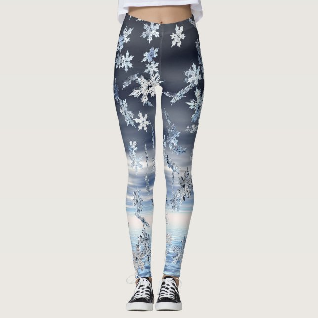 Snowflakes Winter Holiday Leggings (Front)