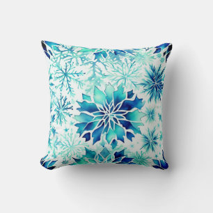 Snowflakes Winter magic watercolor pattern Cushion