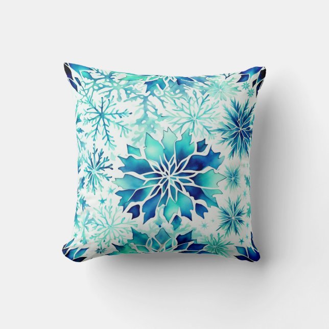 Snowflakes Winter magic watercolor pattern  Cushion (Front)