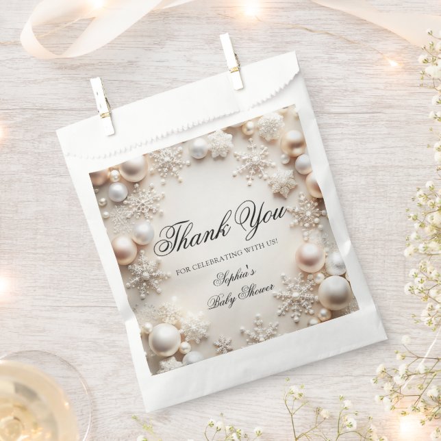 Snowflakes Winter Neutral Baby Shower Thank You Favour Bags (Clipped)