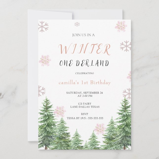 Snowflakes Winter one Derland 1st birthday party  Invitation (Front)