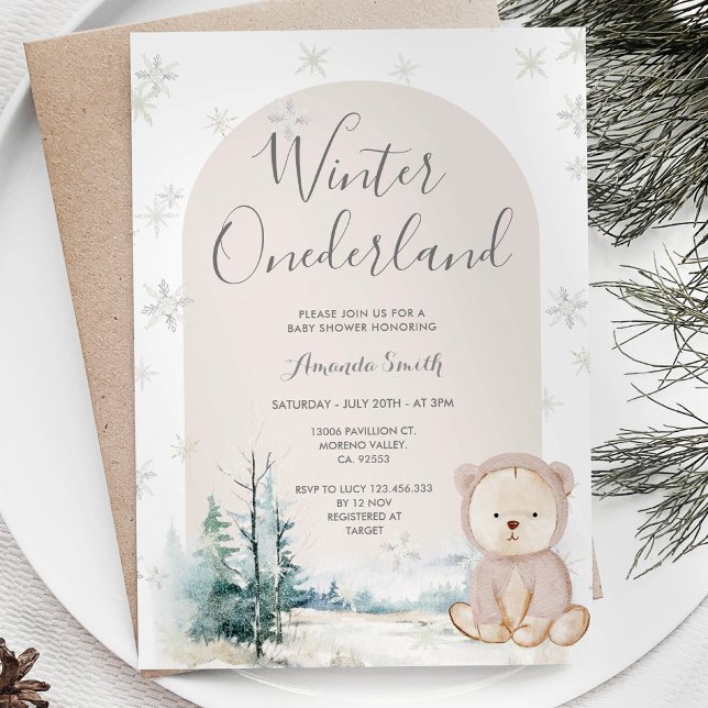 Snowflakes Winter Onederland Bear Baby Shower Invitation (Creator Uploaded)