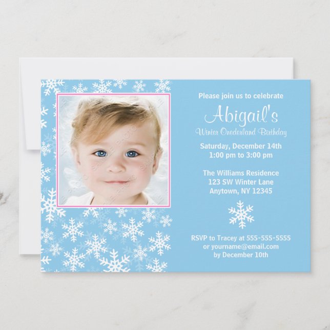 Snowflakes Winter Onederland Photo Birthday Invitation (Front)