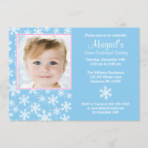 Snowflakes Winter Onederland Photo Birthday Invitation