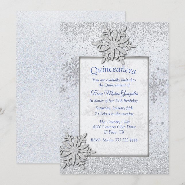 Snowflakes Winter Quinceañera Sweet 16 Invitation (Front/Back)