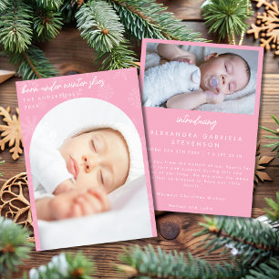 Snowflakes Winter Skies Light Pink Christmas Birth Announcement