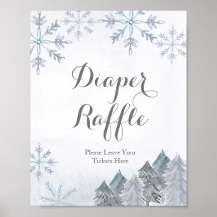 Snowflakes Winter Watercolor Diaper Raffle sign