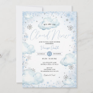 Snowflakes Winter We Are On Cloud Nine Baby Shower Invitation
