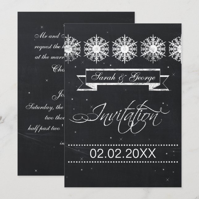 snowflakes winter wedding invitation (Front/Back)