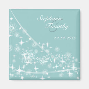 Snowflakes winter wedding save the date magnet
