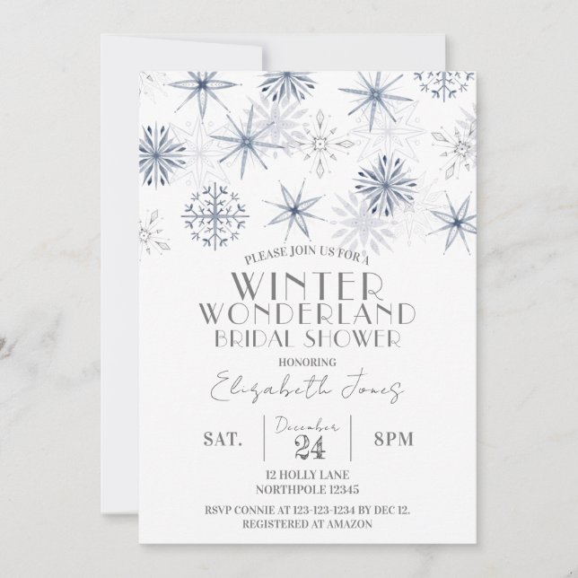 Snowflakes Winter Wonderland Bridal Shower Invitation (Front)